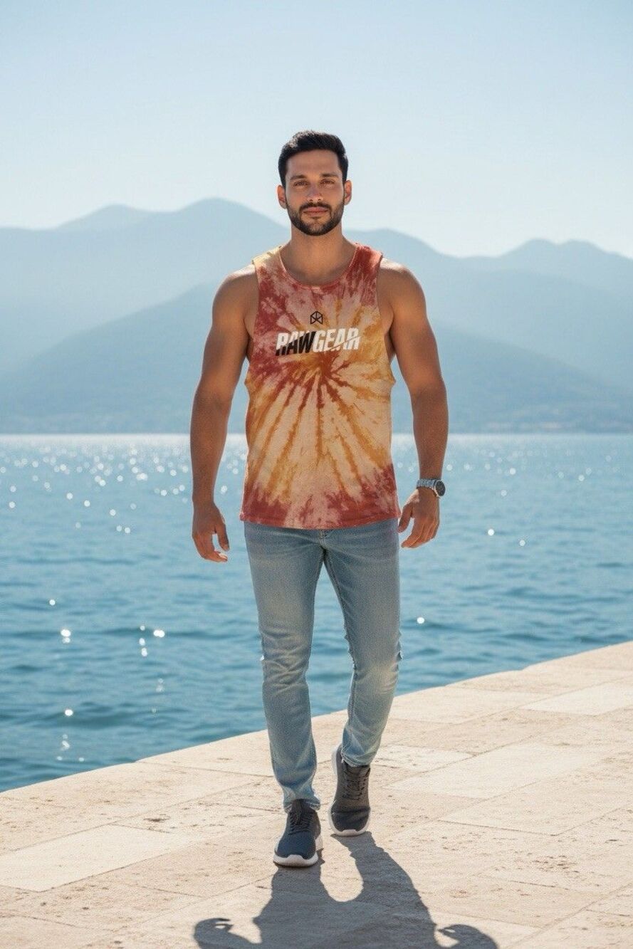 Rawgear Bradley Martyn Tie Dye Men’s Tank Top Activewear Size L Orange Workout